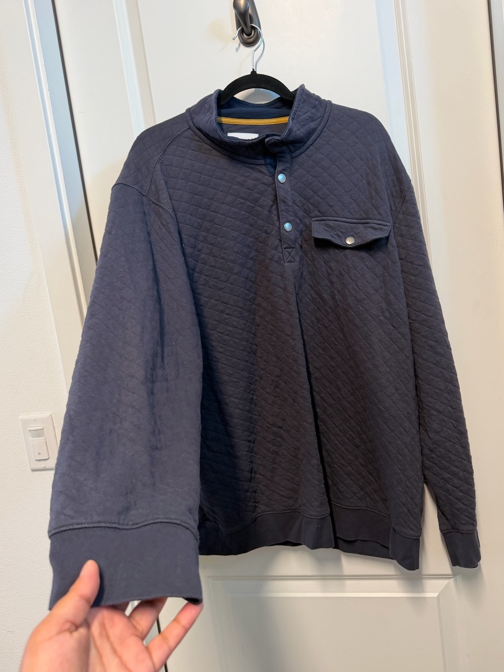 Goodfellow & Co Men’s XXL Navy Quilted Pullover Sweatshirt Snap Neck